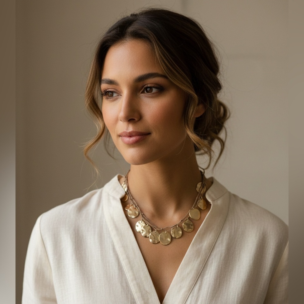 Bohemian Gold Disc Statement Necklace